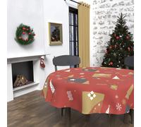 Nappe Ronde Anti-Tâches Diamètre 180 Cm Sapin Rouge, Par Soleil D'ocre