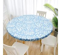Nappe Ronde avec Bord Élastique, 102-112cm Imperméable Polyester Nappe de Table, Imprimé Nappes Rondes Anti Taches Lavable pour Cuisine, Salle à Manger, Restaurant (Feuilles Bleues, 102-112cm)