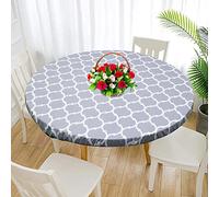 Nappe Ronde avec Bord Élastique, 102-112cm Imperméable Polyester Nappe de Table, Imprimé Nappes Rondes Anti Taches Lavable pour Cuisine, Salle à Manger, Restaurant (Rayures Grises, 102-112cm)