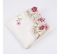 Nappe ronde avec broderie de style rustique, conçue pour les mariages, anniversaires et réunions de famille à la maison ou à l'hôtel, en polyester polypropylène (85 x 85 cm)