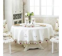 Nappe ronde brodée pour la maison et l'hôtel avec style rustique, tissu polyester polypropylène pour fête, mariage, décoration d'événements spéciaux (175 x 175 cm)