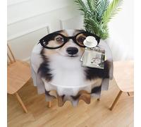 Nappe ronde de 152,4 cm en forme de chien mignon avec lunettes, résistante aux taches, lavable, infroissable et facile à nettoyer - Décoration moderne de style rustique pour fête, pique-nique, maison
