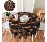 Nappe ronde de 152,4 cm - Motif grains de café torréfié - Imperméable et résistante aux taches - Lavable - Nappe décorative de style rustique pour table à manger, pique-nique, fête, mariage