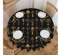 Nappe ronde de 152,4 cm - Nappe ronde d'extérieur imperméable à imprimé de clés dorées rétro en tissu pour tables de 50 à 119 cm - Pour fête, cuisine, décoration de ferme