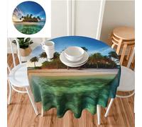 Nappe ronde de 152,4 x 152,4 cm - Imprimé îles d'outre-mer - Imperméable - Résistante - Infroissable - Lavable - Pour cuisine, camping, pique-nique