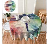 Nappe ronde de 152,4 x 152,4 cm - Motif libellule moderne - Imperméable - Résistante - Infroissable - Lavable - Pour cuisine, camping, pique-nique