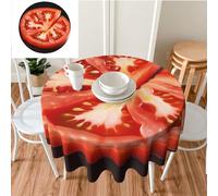 Nappe ronde de 152,4 x 152,4 cm - Nappe d'automne à imprimé tranches de tomates - Imperméable - Résistante - Nappe de table de mariage - Nappe lavable pour cuisine, camping, pique-nique