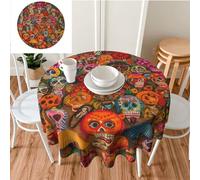 Nappe ronde de 152,4 x 152,4 cm - Nappe d'automne avec impression d'art folklorique mexicain - Imperméable - Résistante - Nappe de table de mariage - Nappe lavable pour cuisine, camping, pique-nique