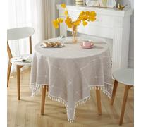Nappe ronde de 260 cm de diamètre en polyester lavable, lignes brodées avec pompons, convient pour 6 à 8 personnes, décoration de salle à manger élégante pour la maison et le restaurant
