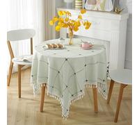 Nappe ronde de 260 cm de diamètre en polyester lavable, lignes brodées avec pompons, convient pour 6 à 8 personnes, décoration de salle à manger élégante pour la maison et le restaurant