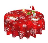 Nappe Ronde de Noël Rouge avec Flocons de Neige d'hiver - 177,8 cm - pour décoration de Cuisine Rustique et Rustique - Tissu Polyester Facile à Nettoyer - pour Vacances, fête, Camping, Pique-Nique