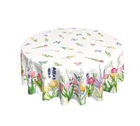 Nappe Ronde De Pâques Printemps-été, Tissu Lavable Imprimé Floral, Diamètre 180 Cm, Nappe De Vacances, Protection De Nappes Circulaires, Conception Anti-déversement, Pour Pique-nique À La Maison, Fête