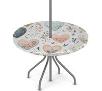 Nappe ronde d'extérieur avec trou de parapluie et fermeture éclair, motif botanique, motif floral, cœur, élastique, imperméable, facile à nettoyer, pour tables de 91,4 à 111,8 cm