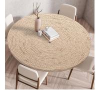 Nappe ronde élastique - DEMA - Imprimé 3D - Diamètre 110 cm - Imitation rotin - Polyester haute qualité