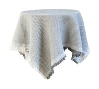 Nappe ronde élégante avec pompons, fabriquée à partir d'un mélange de coton et de lin, pour salle à manger, pique-nique et événements (gris)