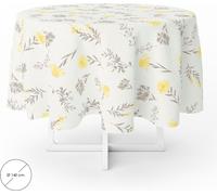 Nappe ronde en caoutchouc Ø140 cm. Fleurs jaunes