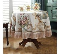 Nappe ronde en chenille lavable en dentelle à franges pour cuisine, salle à manger et fête - 260 cm - Décoration d'intérieur élégante - Kaki