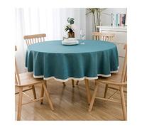 Nappe ronde en coton et lin, bleu paon, 220 cm de diamètre, lavable en machine, durable, décoration de salle à manger, parfaite pour la maison ou les événements