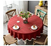 Nappe Ronde en Coton et Lin, protège-Table et décore Votre Table de Cuisine ou Salle à Manger. Nappe décorative (Rouge, 200 cm).