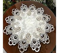 Nappe ronde en dentelle florale anti-poussière pour pique-nique, dîner, table basse, livre, bureau, décoration de table (50 cm)
