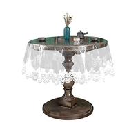 Nappe ronde en plastique transparent imperméable - En vinyle PVC - Bord de dentelle brodé - Nappe transparente pour la cuisine à l'extérieur et à l'intérieur - Ronde 190 cm - Blanc