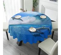 Nappe ronde en polyester lavable - Motif dauphins sautant dans l'océan - 152,4 cm