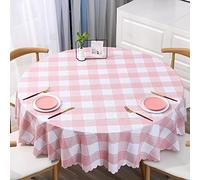 Nappe ronde en PVC durable 240 cm lavable facile d'entretien anti-taches parfaite pour les fêtes de jardin Design élégant rose et blanc Idéal pour l'intérieur et l'extérieur