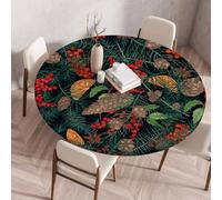 Nappe ronde Festival New Year avec bordure élastiquée housse de protection ajustée lavable à l'eau résistante à l'huile Nappe de Noël pour la cuisine le camping les pique-niques et l'extérieur