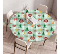 Nappe ronde Festival New Year avec bordure élastiquée housse de protection ajustée lavable à l'eau résistante à l'huile Nappe de Noël pour la cuisine le camping les pique-niques et l'extérieur