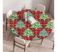 Nappe ronde Festival New Year avec bordure élastiquée housse de protection ajustée lavable à l'eau résistante à l'huile Nappe de Noël pour la cuisine le camping les pique-niques et l'extérieur