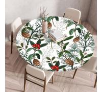 Nappe ronde Festival New Year avec bordure élastiquée housse de protection ajustée lavable à l'eau résistante à l'huile Nappe de Noël pour la cuisine le camping les pique-niques et l'extérieur