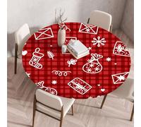 Nappe ronde Festival New Year avec bordure élastiquée housse de protection ajustée lavable à l'eau résistante à l'huile Nappe de Noël pour la cuisine le camping les pique-niques et l'extérieur