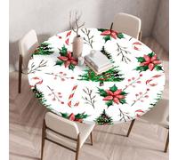 Nappe ronde Festival New Year avec bordure élastiquée housse de protection ajustée lavable à l'eau résistante à l'huile Nappe de Noël pour la cuisine le camping les pique-niques et l'extérieur