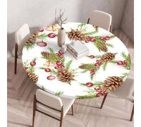 Nappe ronde Festival New Year avec bordure élastiquée housse de protection ajustée lavable à l'eau résistante à l'huile Nappe de Noël pour la cuisine le camping les pique-niques et l'extérieur