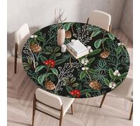 Nappe ronde Festival New Year avec bordure élastiquée housse de protection ajustée lavable à l'eau résistante à l'huile Nappe de Noël pour la cuisine le camping les pique-niques et l'extérieur