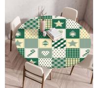 Nappe ronde Festival New Year avec bordure élastiquée housse de protection ajustée lavable à l'eau résistante à l'huile Nappe de Noël pour la cuisine le camping les pique-niques et l'extérieur