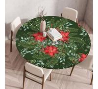 Nappe ronde Festival New Year avec bordure élastiquée housse de protection ajustée lavable à l'eau résistante à l'huile Nappe de Noël pour la cuisine le camping les pique-niques et l'extérieur