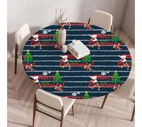 Nappe ronde Festival New Year avec bordure élastiquée housse de protection ajustée lavable à l'eau résistante à l'huile Nappe de Noël pour la cuisine le camping les pique-niques et l'extérieur