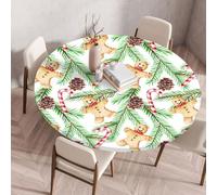 Nappe ronde Festival New Year avec bordure élastiquée housse de protection ajustée lavable à l'eau résistante à l'huile Nappe de Noël pour la cuisine le camping les pique-niques et l'extérieur