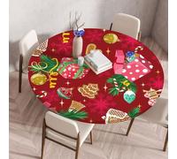 Nappe ronde Festival New Year avec bordure élastiquée housse de protection ajustée lavable à l'eau résistante à l'huile Nappe de Noël pour la cuisine le camping les pique-niques et l'extérieur