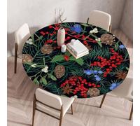 Nappe ronde Festival New Year avec bordure élastiquée housse de protection ajustée lavable à l'eau résistante à l'huile Nappe de Noël pour la cuisine le camping les pique-niques et l'extérieur