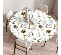 Nappe ronde Festival New Year avec bordure élastiquée housse de protection ajustée lavable à l'eau résistante à l'huile Nappe de Noël pour la cuisine le camping les pique-niques et l'extérieur