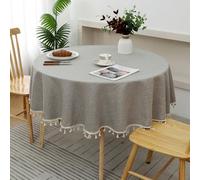 Nappe Ronde Imperméable en Coton Et Lin De Haute Qualité, Résistante À l'huile Et Lavable, Couleur Unie, Idéale pour La Table À Manger. F,100cm Diameter