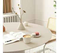 Nappe ronde imperméable en cuir synthétique - Résistante à l'huile et à la chaleur, facile à nettoyer, résistante aux rayures pour tables de salle à manger et de cuisine (crème, 100 cm de diamètre)
