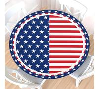 Nappe ronde patriotique avec bord élastique, résistante à l'eau, motif drapeau américain du 4 juillet et du Memorial Day, pour table de 122 à 132 cm (48 à 52 pouces), étoiles rouges, blanches et bleue