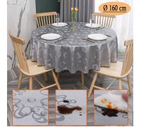 Nappe Ronde, PVC Anti Taches éTanche Table à Manger Nappes Gris Fleur-Ø 160 cm