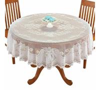 Nappe ronde rectangulaire en dentelle blanche adaptée pour l'extérieur et l'intérieur - Une merveilleuse décoration pour votre table comme la saison de Noël (ronde : diamètre 178 cm)
