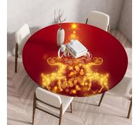 Nappe Ronde Rennes d'or Rouge Nappe Table Ronde Elastique Polyester Facile à Nettoyer Usage Quotidien Parfaite pour Décoration de Fête Hôtels Restaurants (110 cm)