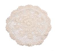 Nappe ronde rustique avec motif floral et bordure en dentelle au crochet, construction en pur coton pour table à manger ou accessoire photo (beige)