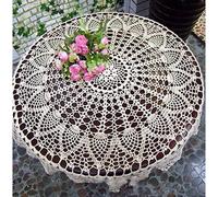 Nappe ronde vintage en dentelle crochetée à la main en coton, 80 cm, idéale pour les mariages et les dîners.
